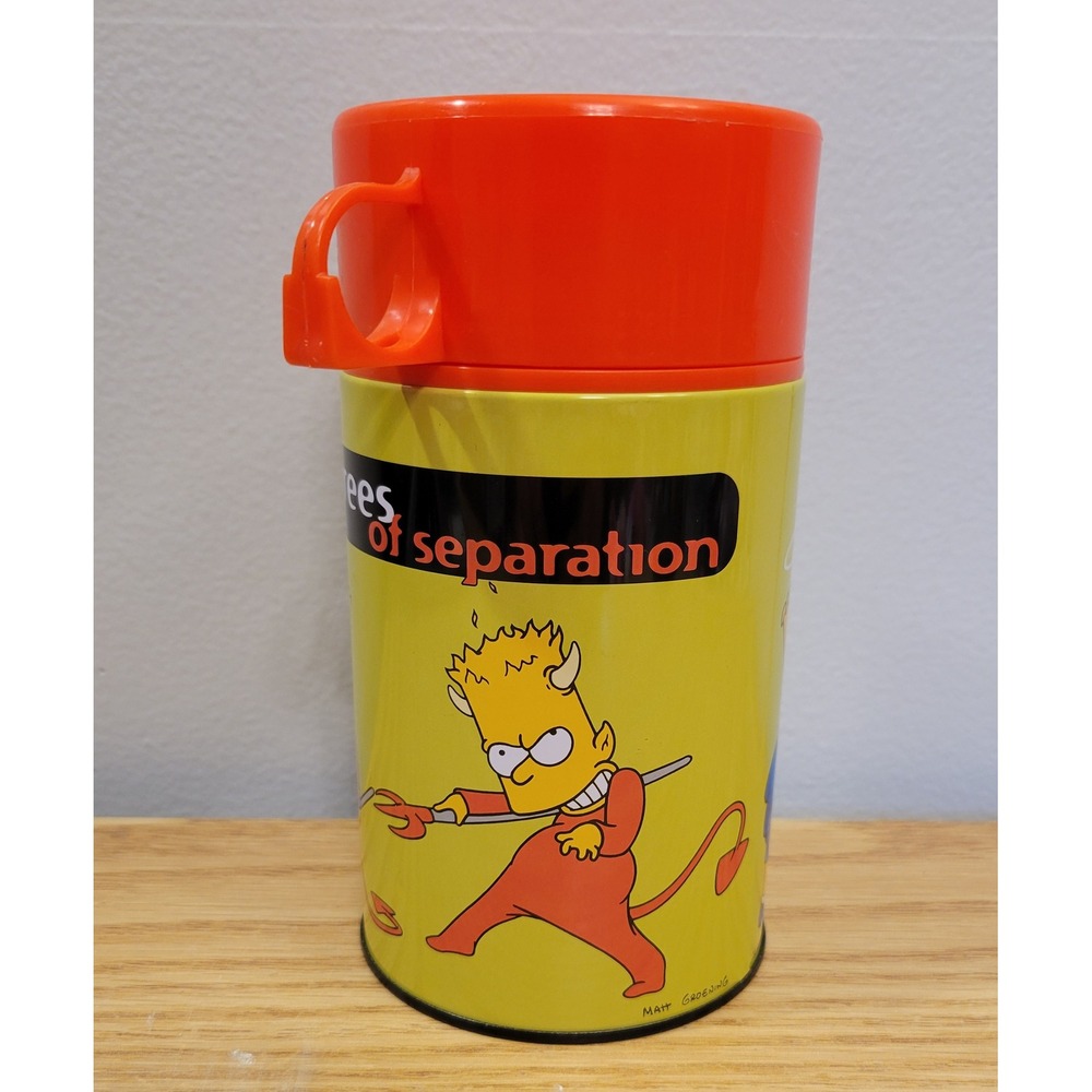 Vintage 2000 NECA Bart Simpson 6 Degrees of Separation Metal Thermos Orange Lid - Picture 2 of 6
